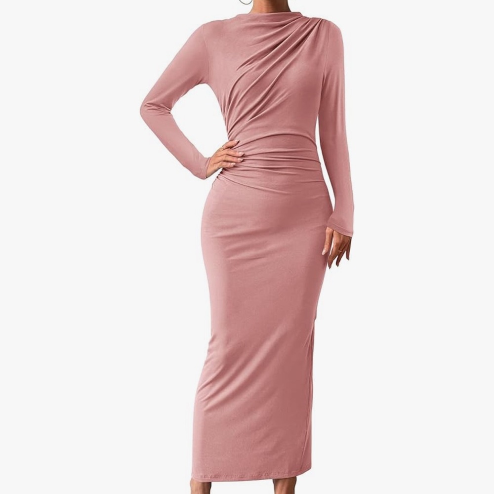 Sophisticated Long Sleeve Maxi Dress in Blush